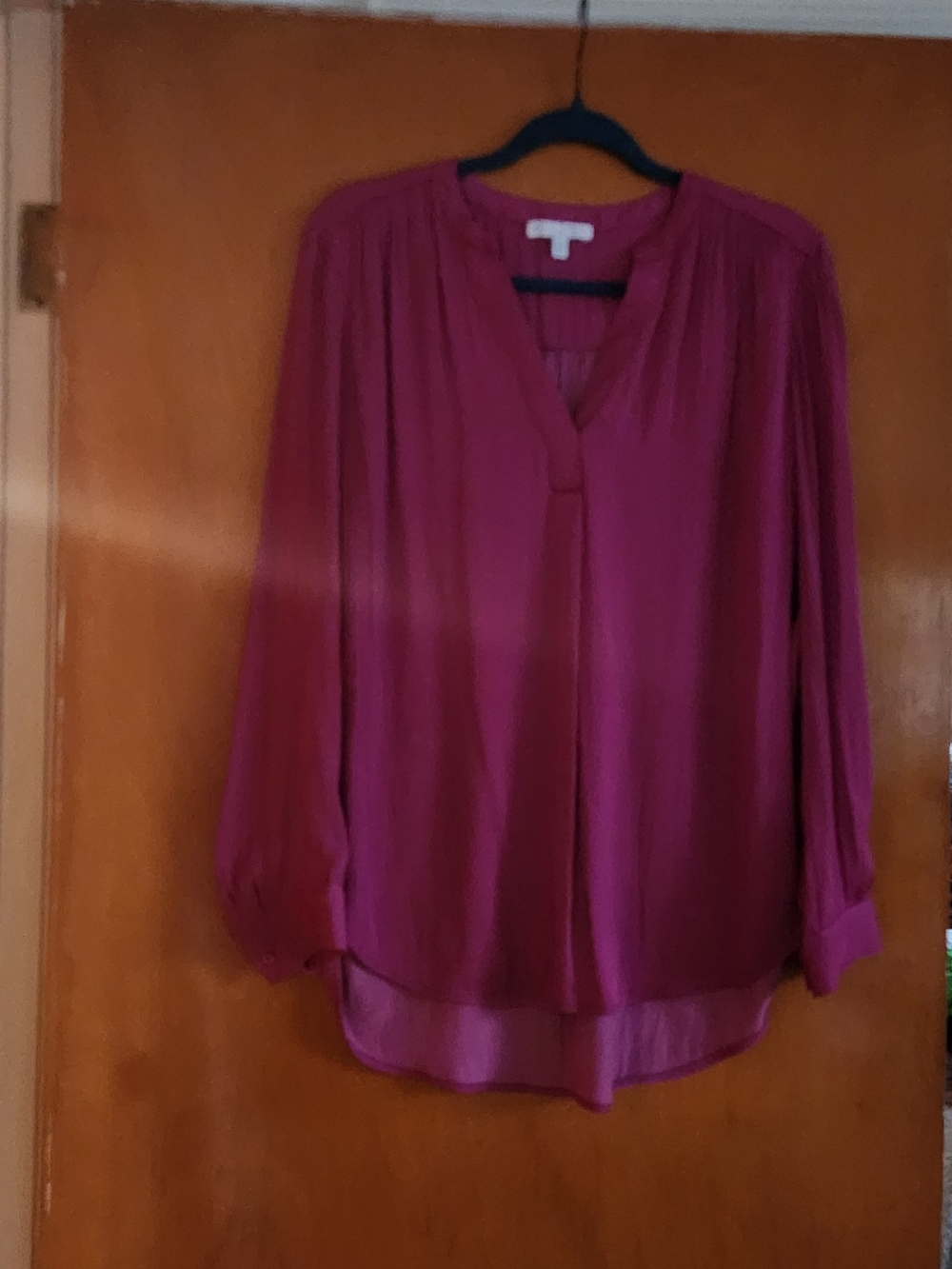 Women’s Long-Sleeve Split-Neck Blouse in Plum
